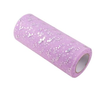 Tule lint 15 cm breed lavendel met glitter rondjes