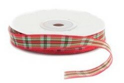 Schotse ruit lint 1.5 cm breed rood groen 22 meter rol