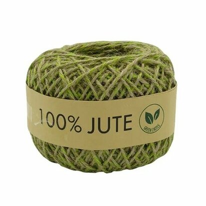 Jute touw 2 kleurig groen-naturel 1.5 mm dikte 100 meter bol