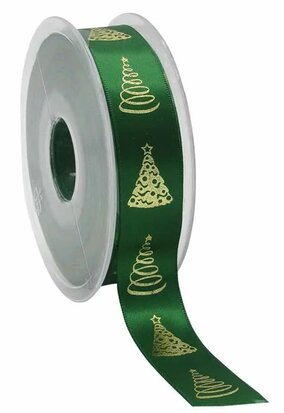 Satijn lint kerstboom groen 23 mm breed