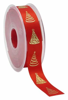 Satijn lint kerstboom rood 23 mm breed