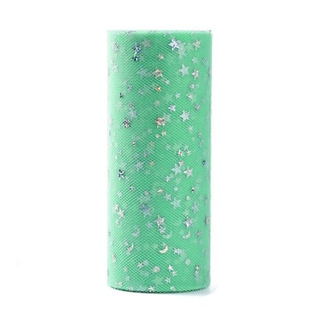 Tule lint 15 cm breed mint met glitter sterretjes