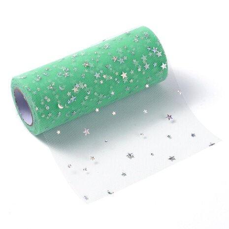 Tule lint 15 cm breed mint met glitter sterretjes