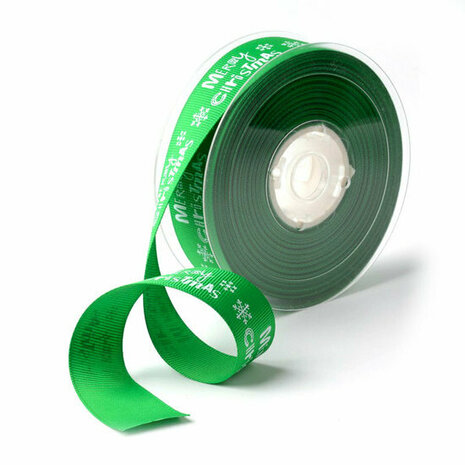 Kerstlint grosgrain merry christmas groen 25 mm breed