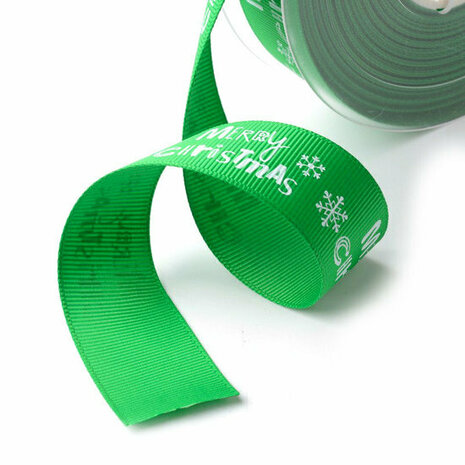 Kerstlint grosgrain merry christmas groen 25 mm breed